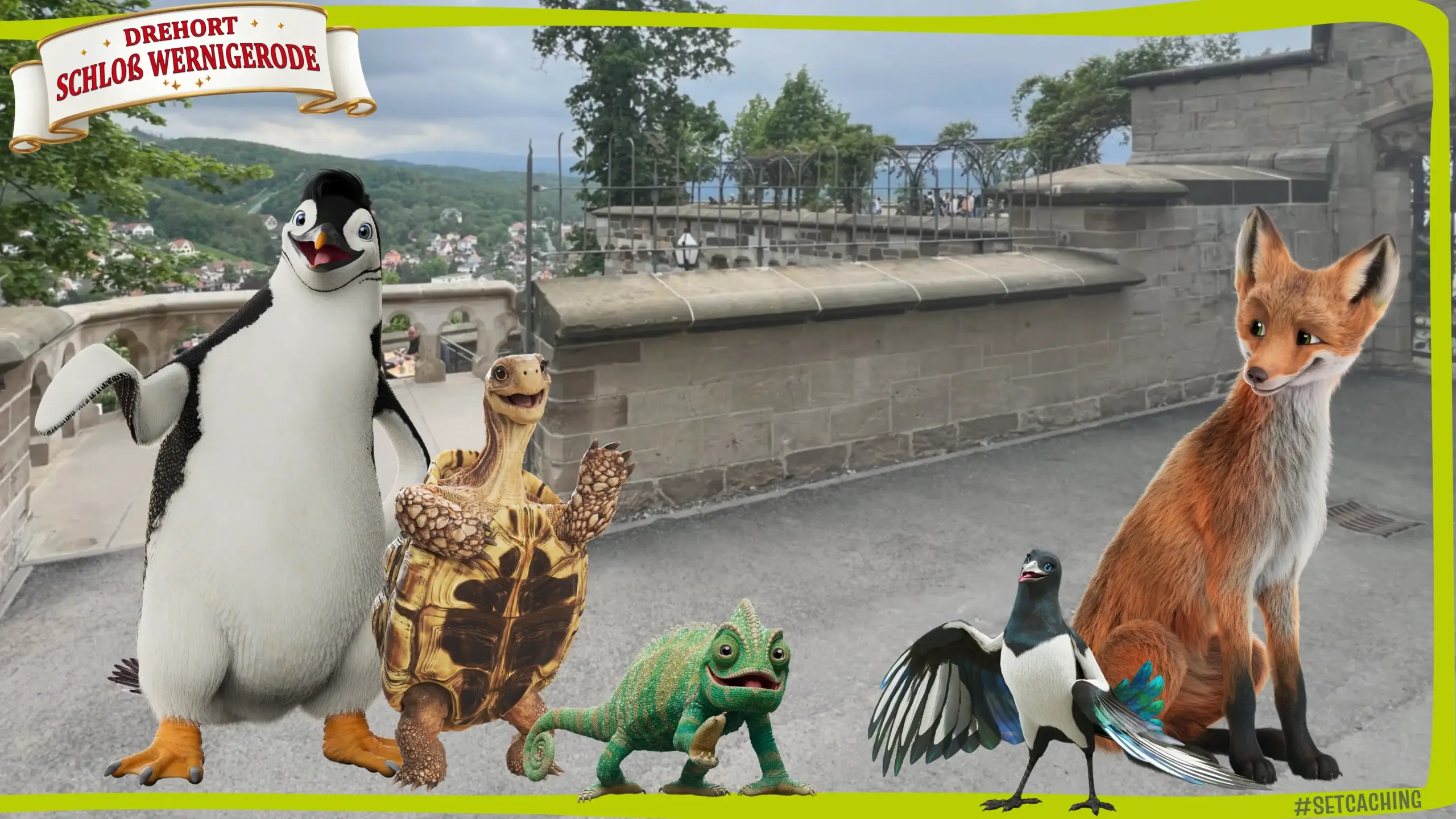 Set-Cam-Erinnerungsfoto mit den magischen Tieren am Schloss Wernigerode